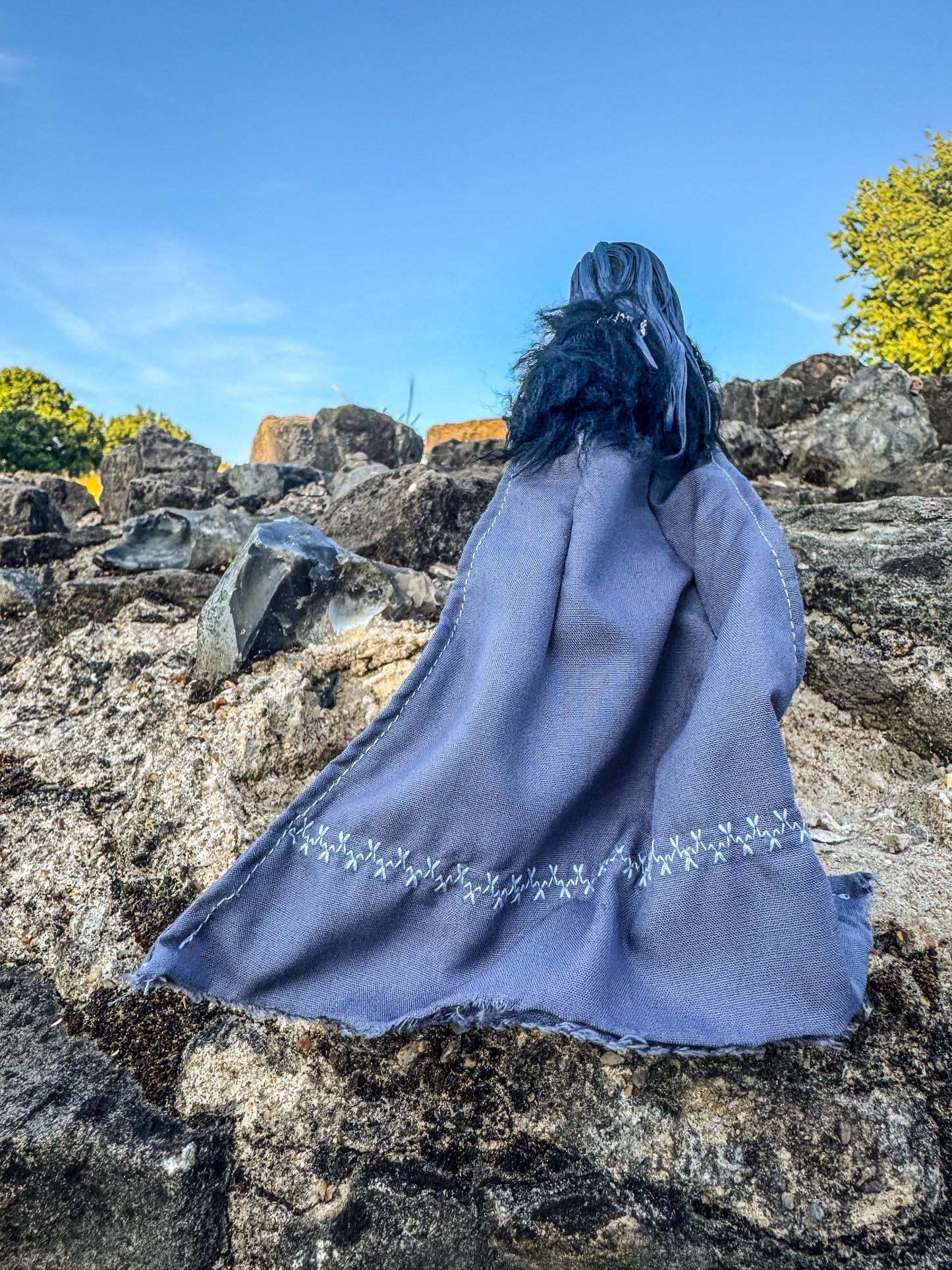 Side Cape with Black Fur Shoulder